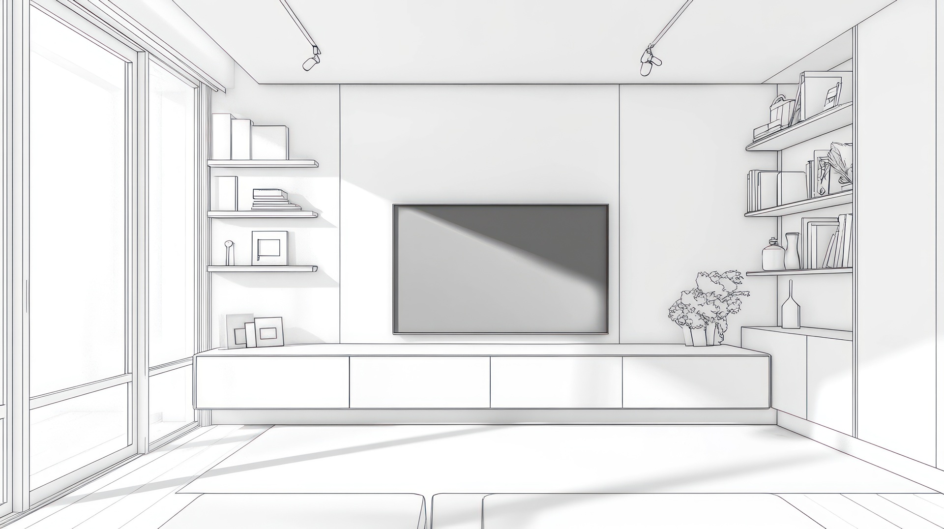Modernes Wohnzimmer mit Regalsystem | modulares Bauen
